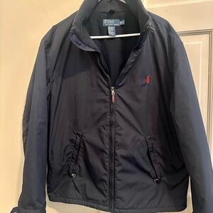 Ralph Lauren Men's Navy Windbreaker with Red Logo